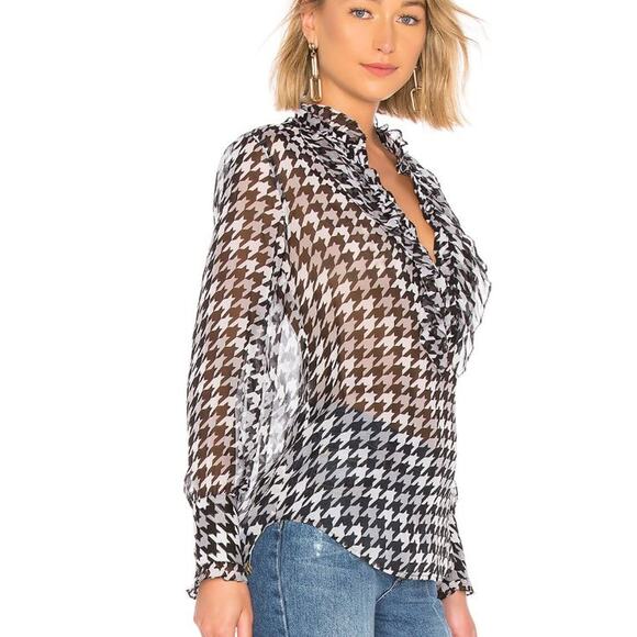 NWT Equipment Samine Houndstooth Silk Ruffled Blouse Multicolor Women's Size XS - Picture 3 of 8